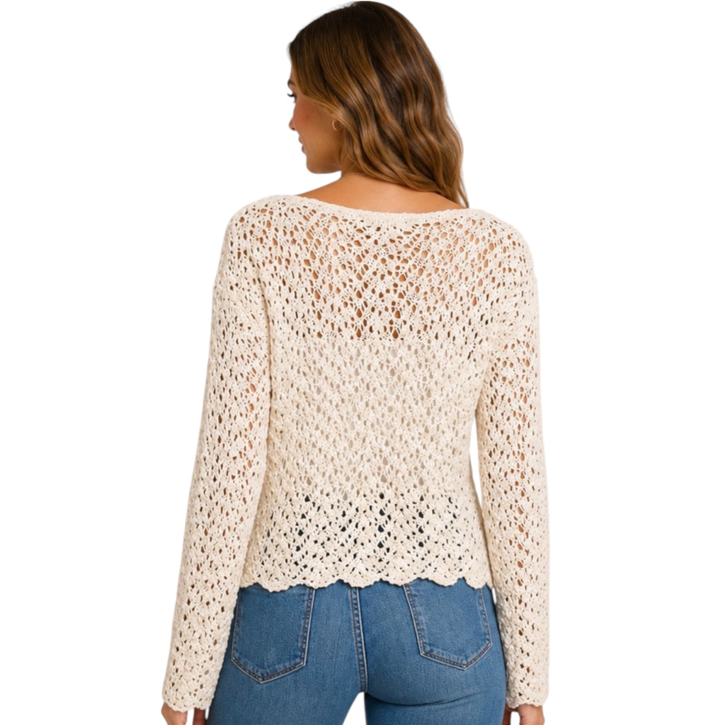 Cream Sheer Cropped Sweater Top
