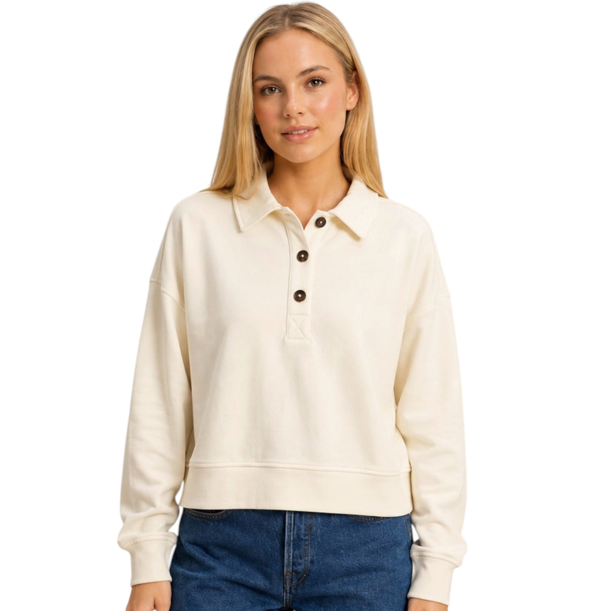 Cream Washed Collared Sweatshirt