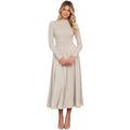 Light Taupe Ribbed Mock Neck Satin Midi Dress