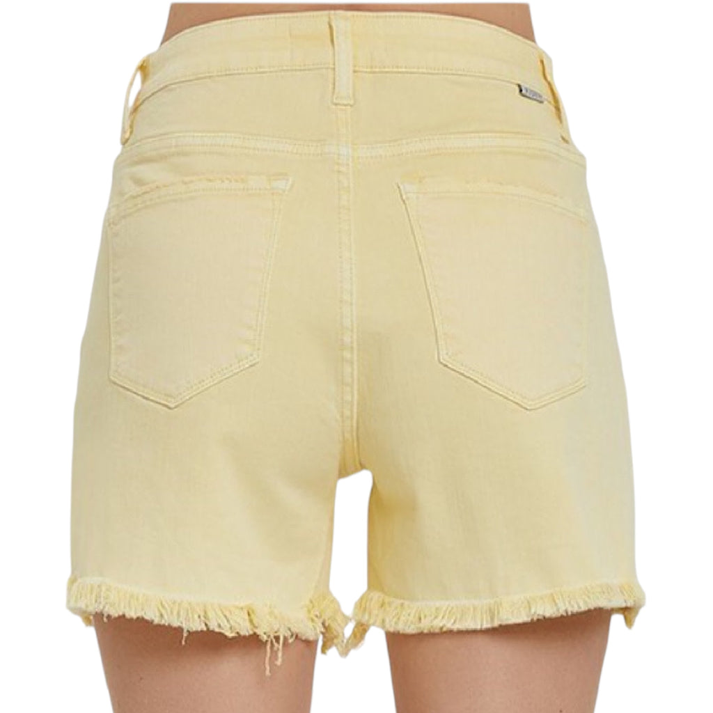 Risen Pale Yellow High Rise Distressed Shorts RDS1335