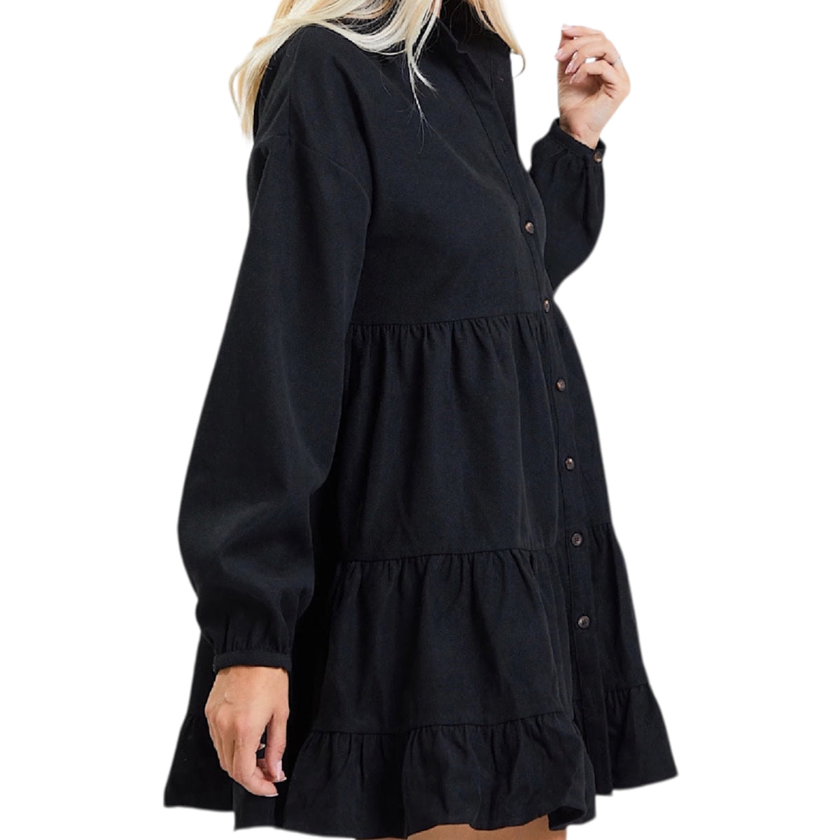 Black Button Closure Mini Dress