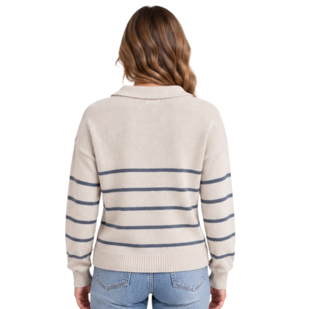 Blue Collared Stripe Sweater Top