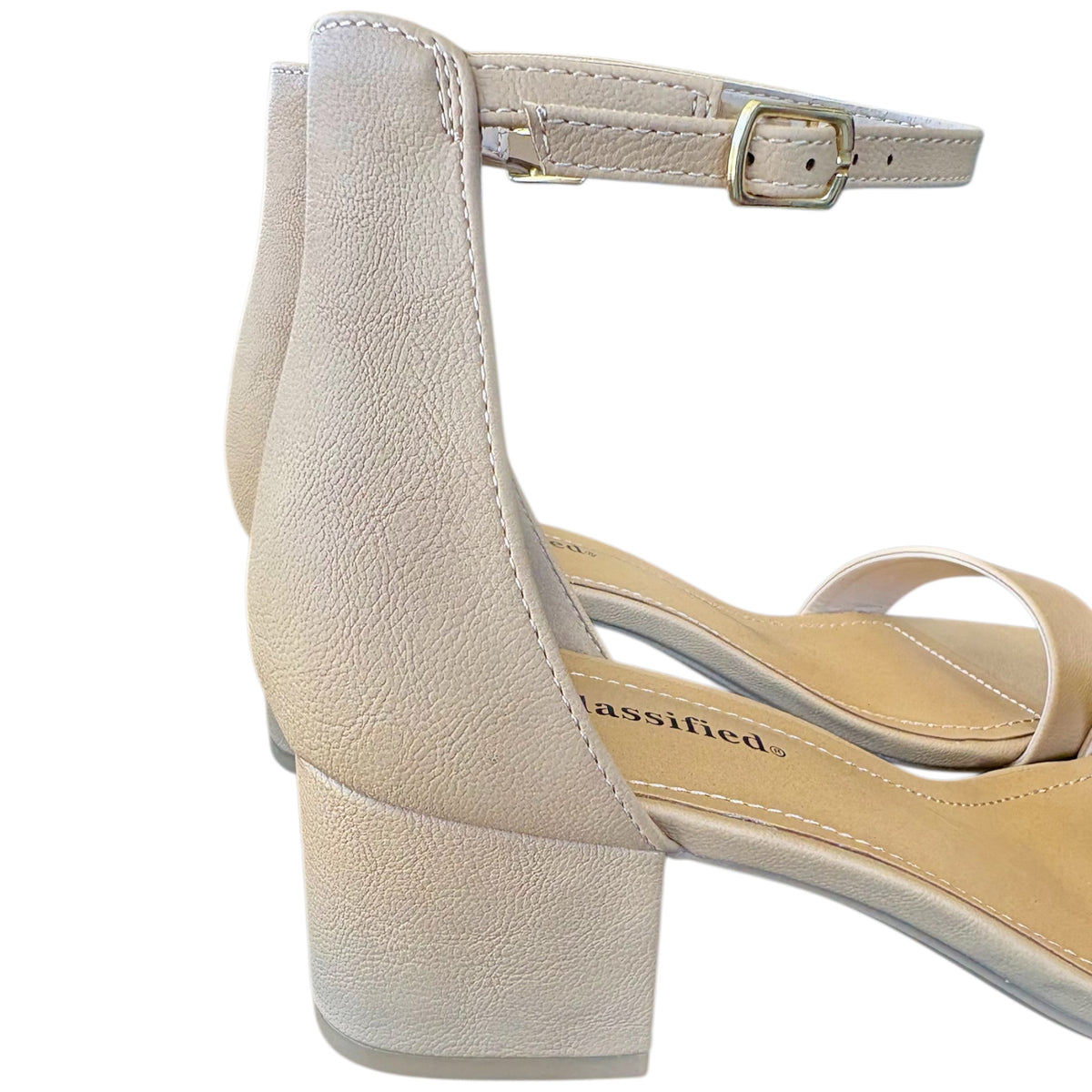 Natural Block Heel Ankle Strap Sandal