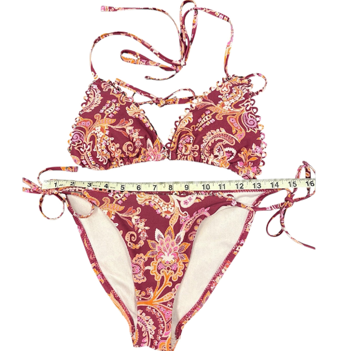 Nanette Lepore Burgundy Floral Two-Piece Bikini Size 8-RF