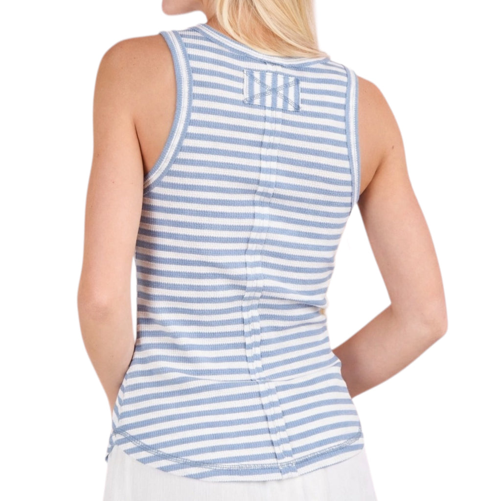 Sky Striped Button Down Fitted Knit Tank Top