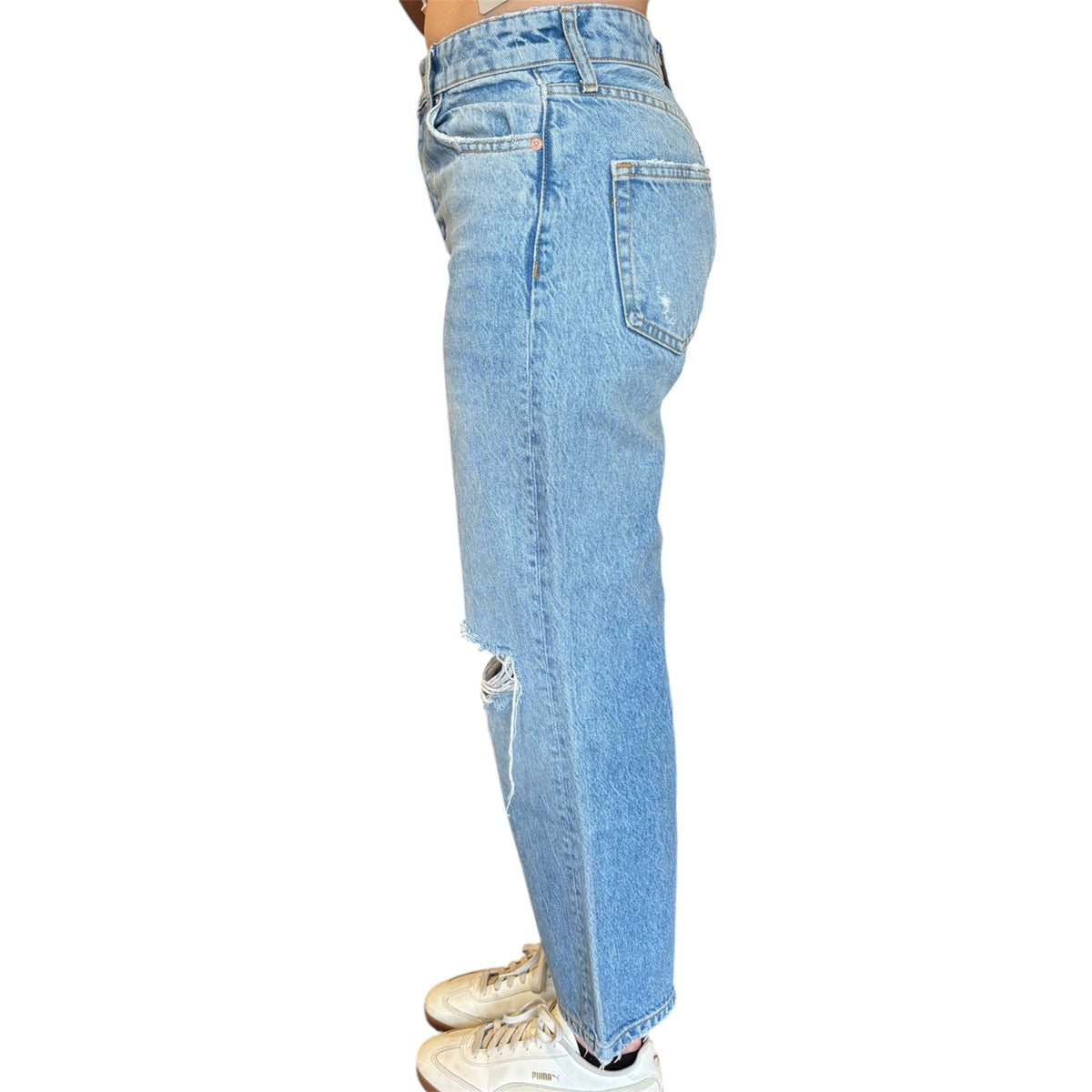 Free People Wide Leg Light Wash Cropped Ripped Jeans Size 26 - RF