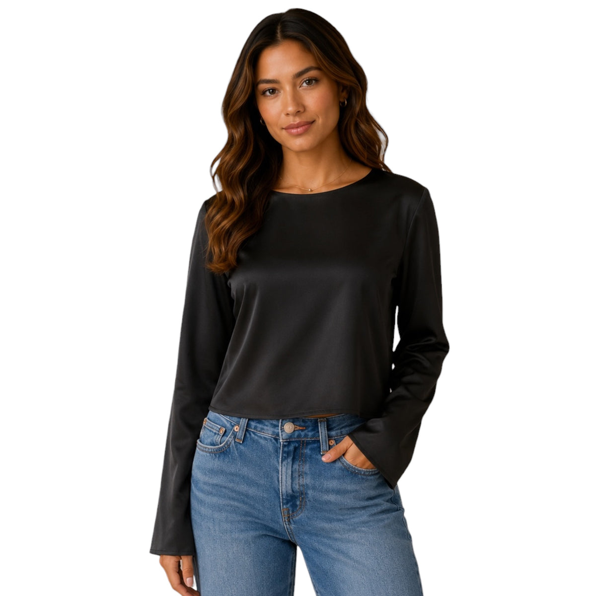 Round Neck Long Sleeve Crop Top