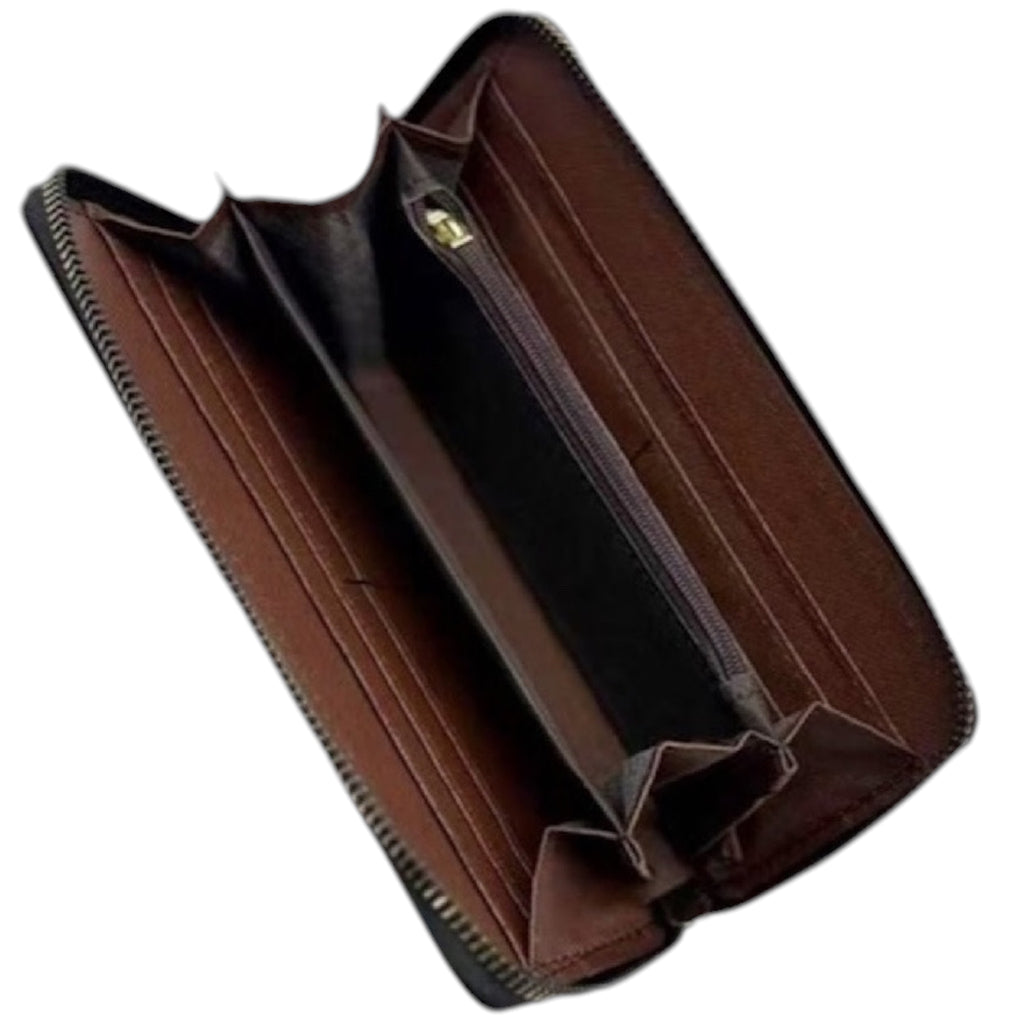 Black Checkered Monogram Vegan Leather Long Wallet