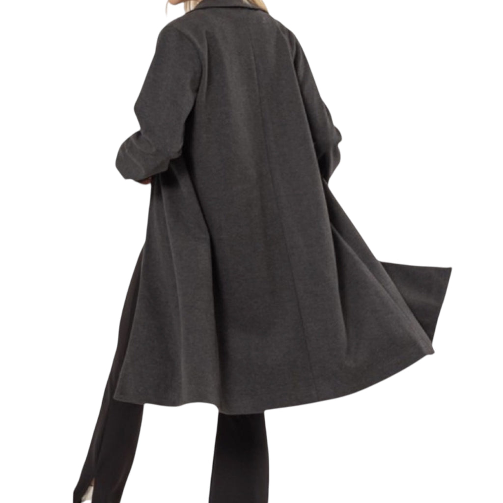 Dark Grey Open Front Long Coat