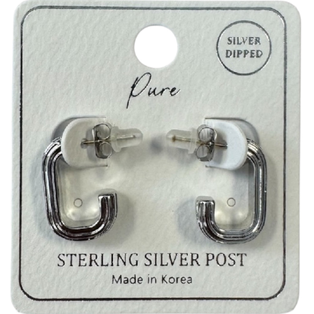 Sterling Silver Post 14K Dipped Gold/Silver Rectangle Hoop