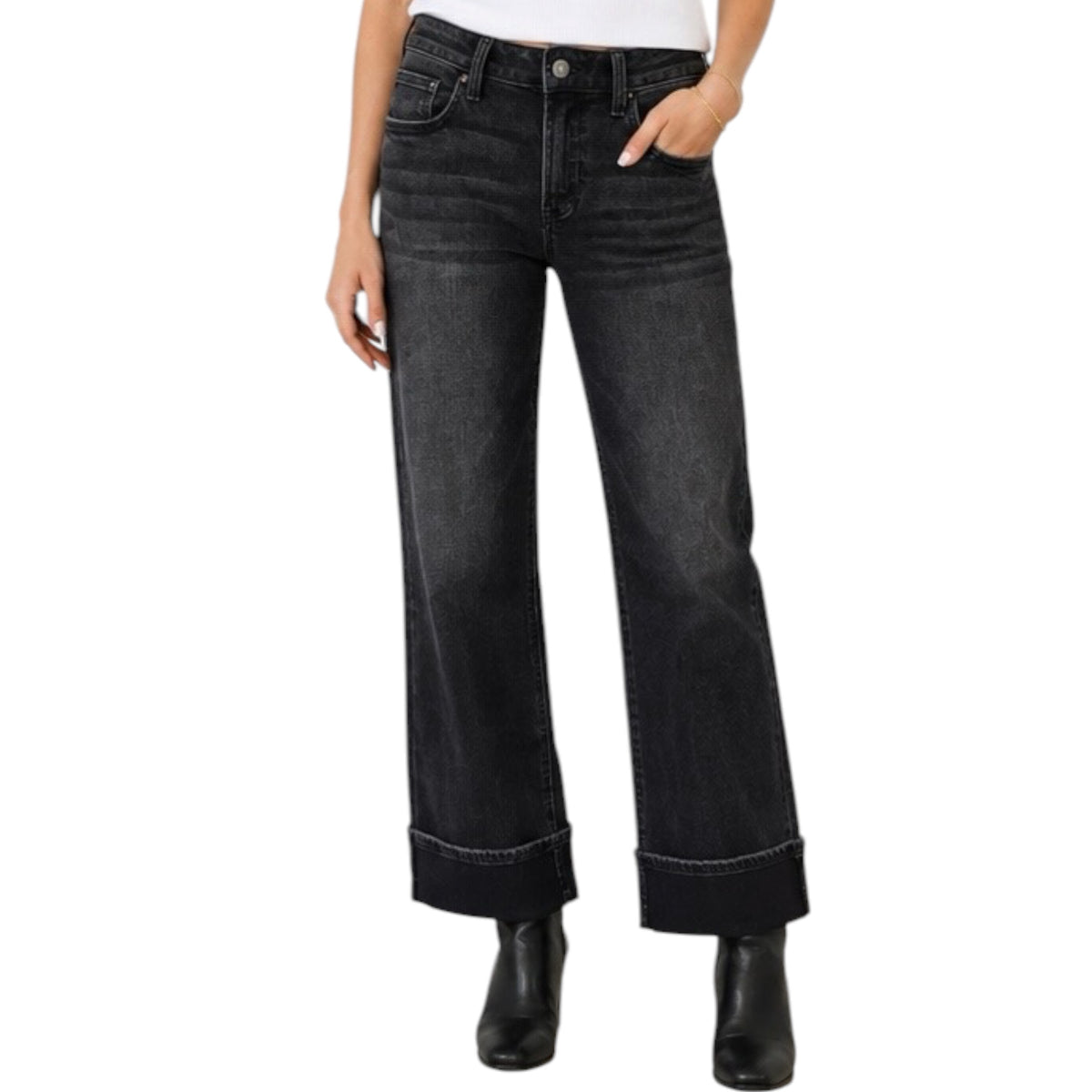 Vervet T6683BK Black Low Rise Baggy Wide Leg Jeans