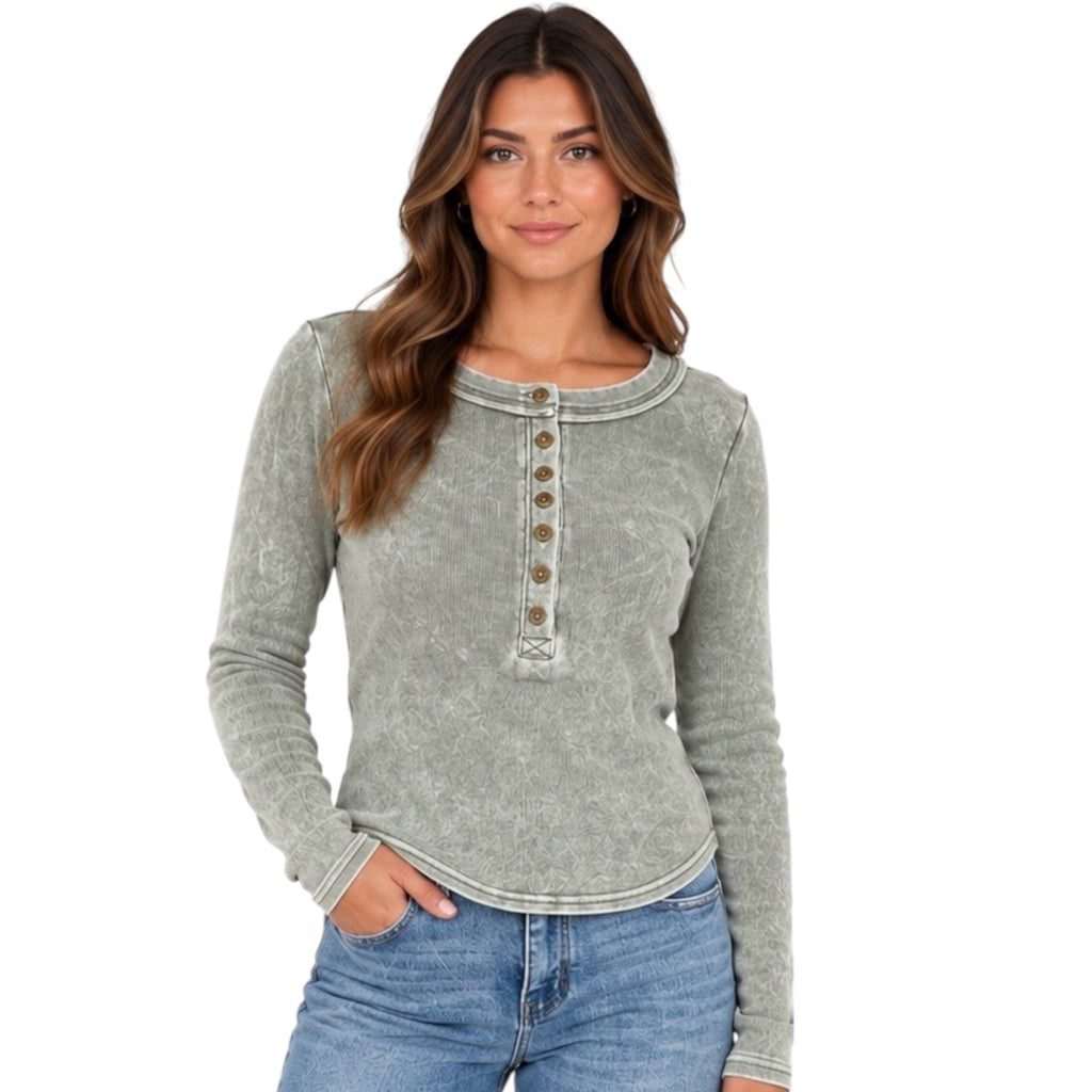 Olive Ribbed Fitted Long Sleeve Top