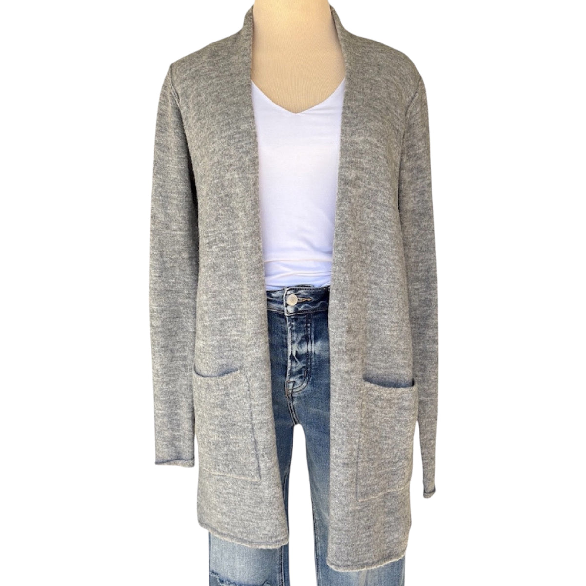 Staccato Heather Grey Mid Length Cardigan Size Small-RF