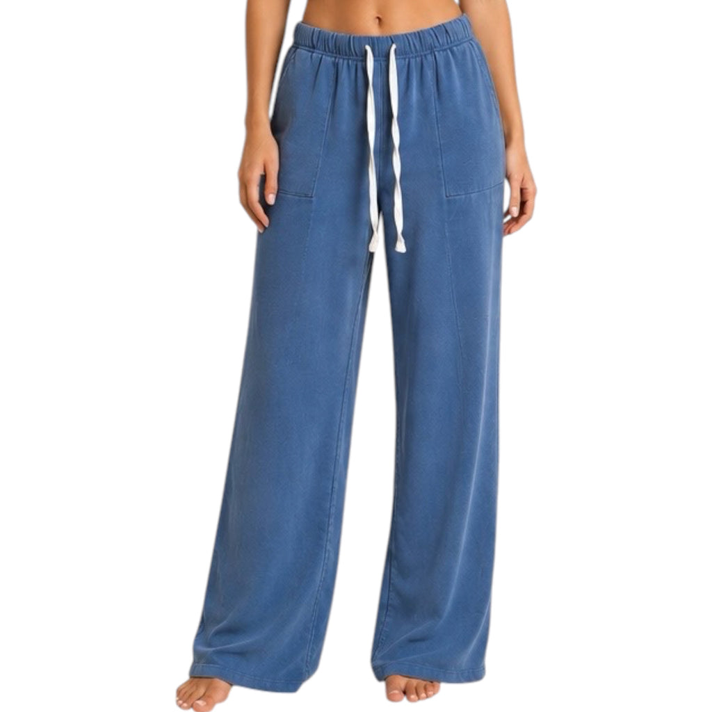 Navy Acid Wash Wide Leg Pants