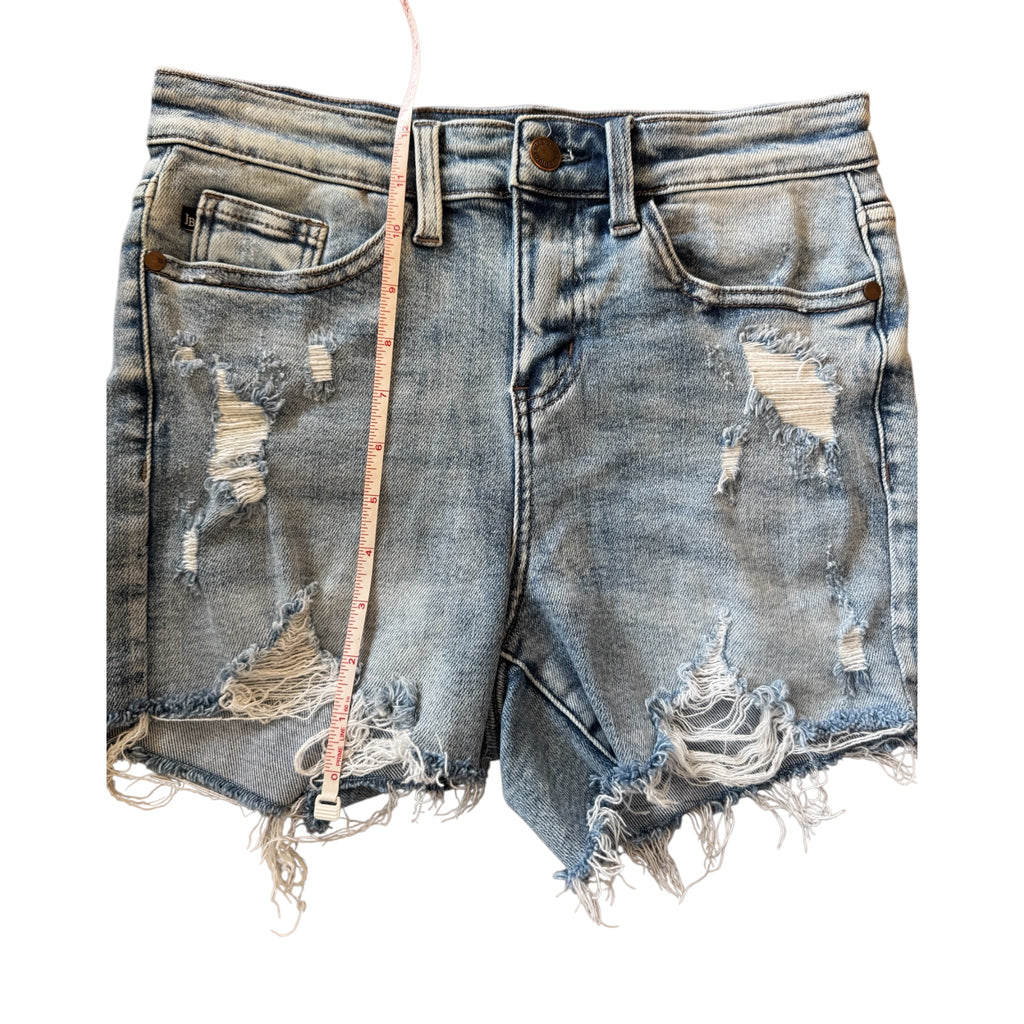 Risen RDS6106 Medium Wash Denim Shorts with Frayed Hem Size Small-RF