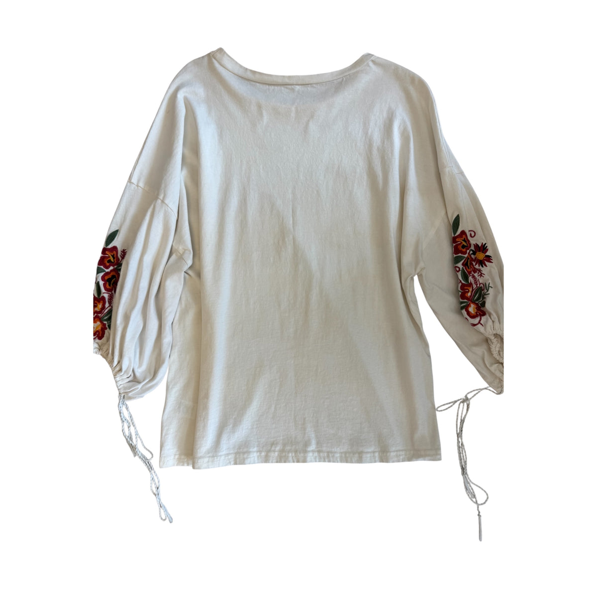 Cotton Bleu White Embroidered Floral Sleeve Top Size Small - RF
