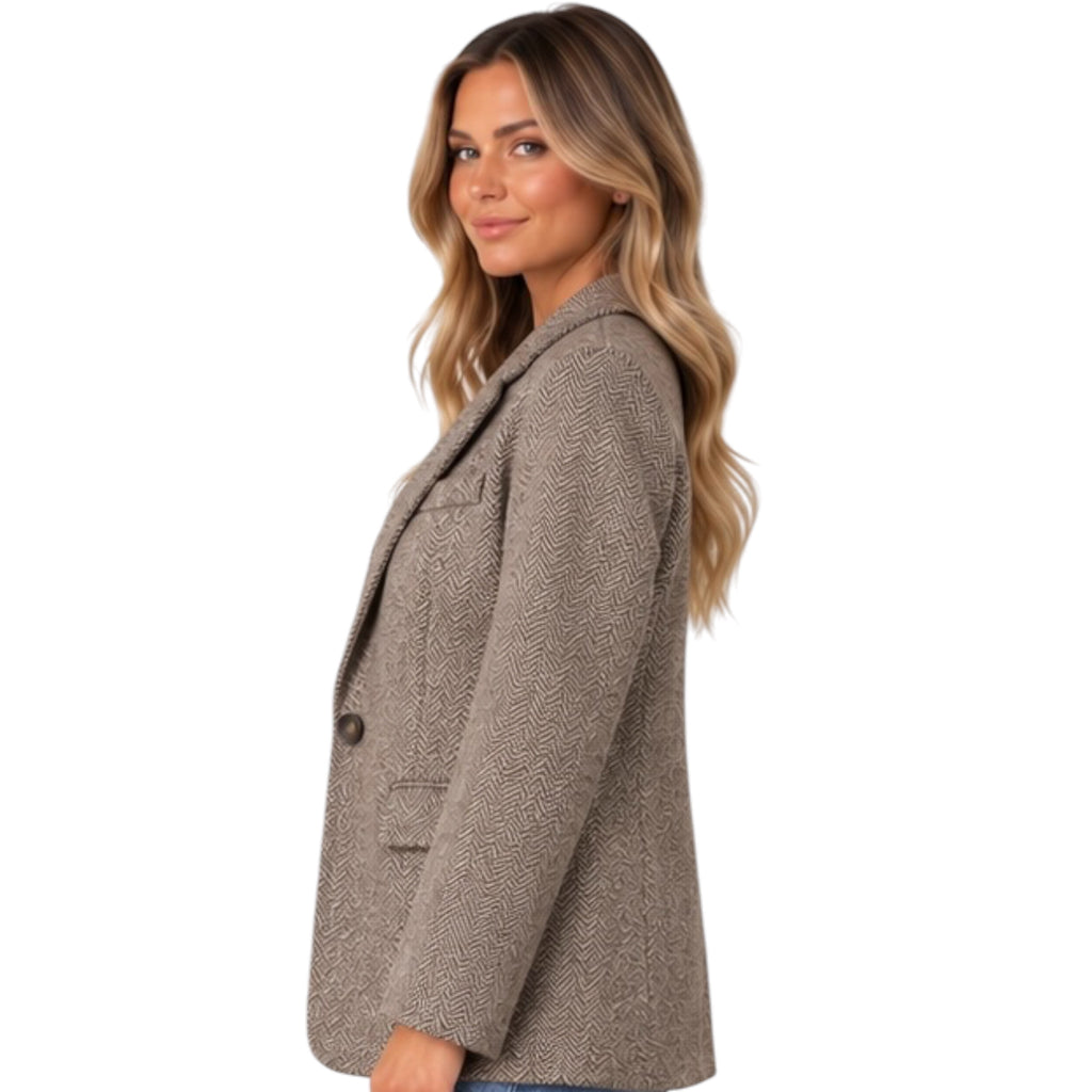 Brown Textured Herringbone Blazer