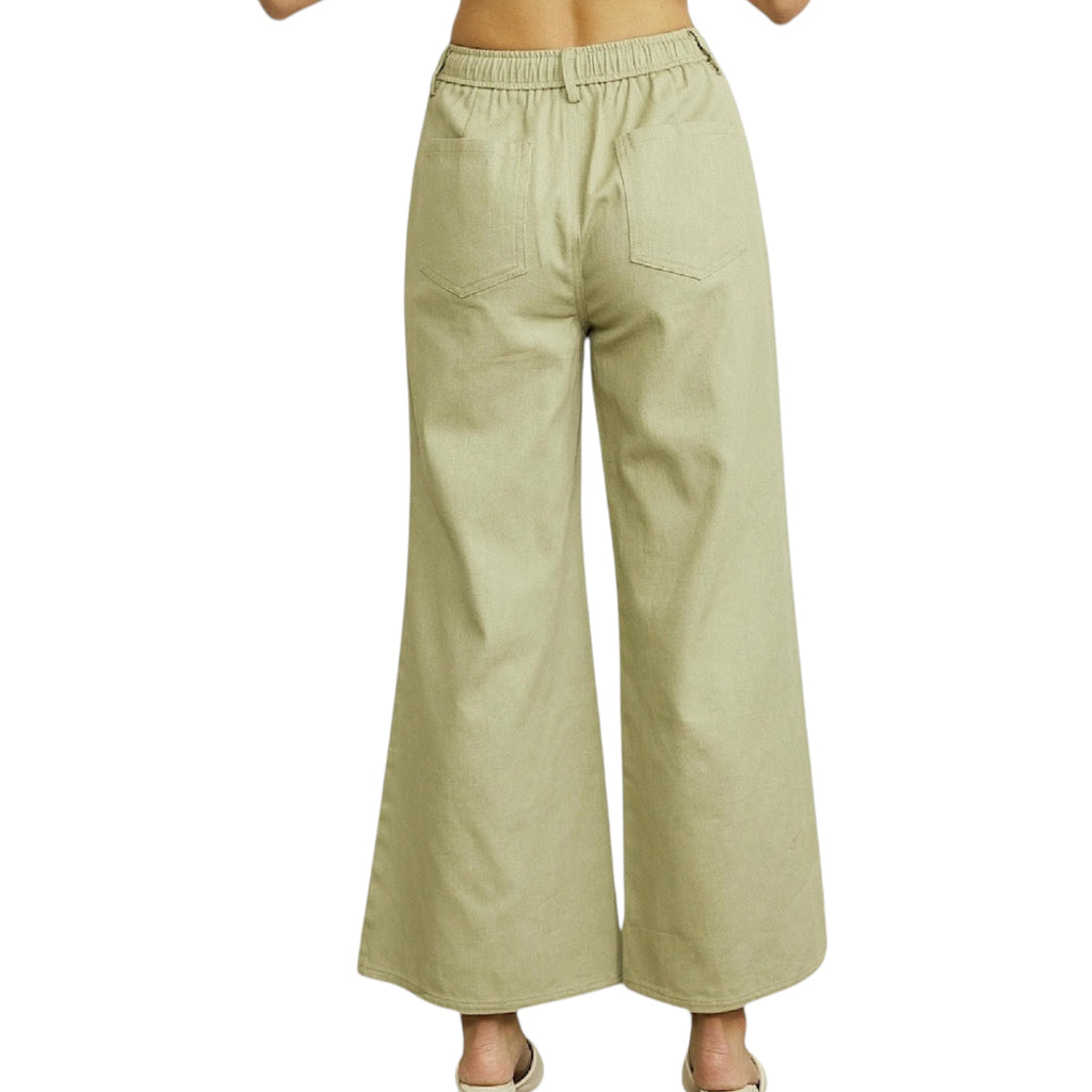 Sage Wide Leg Denim Pants W/Elastic Waist