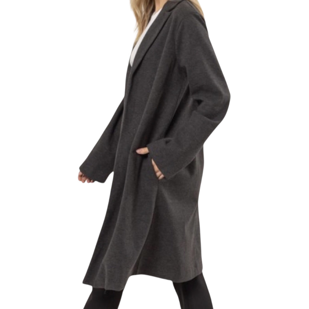Dark Grey Open Front Long Coat