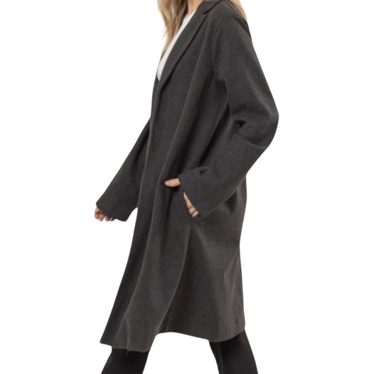 Dark Grey Open Front Long Coat