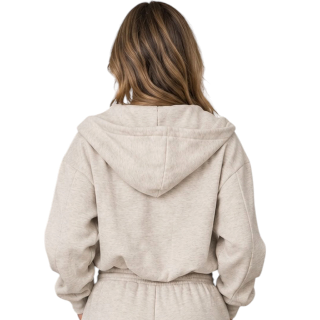 White Melange Bubble Hem Zip Up Hoodie