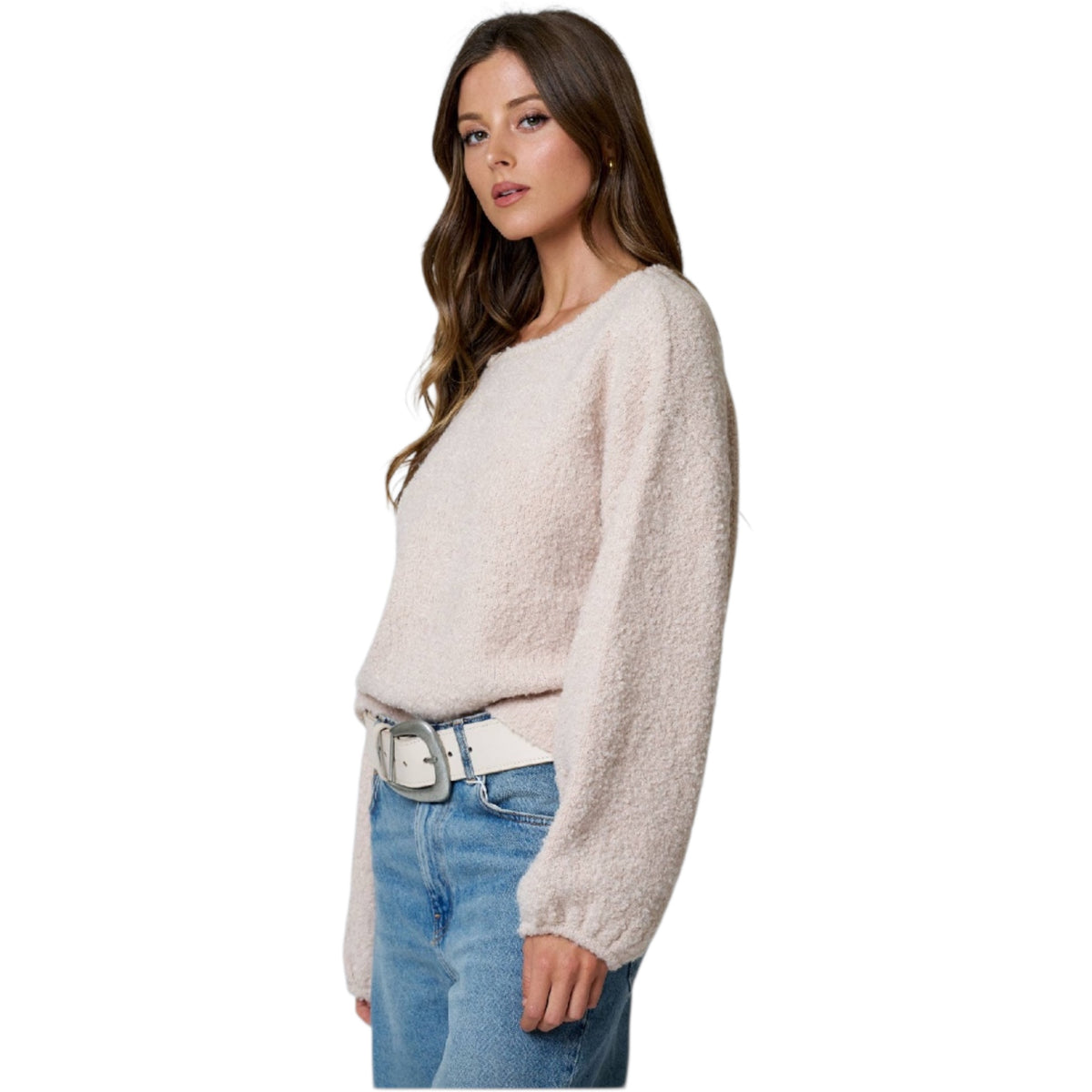 Light Khaki Fuzzy Knit Pullover Sweater