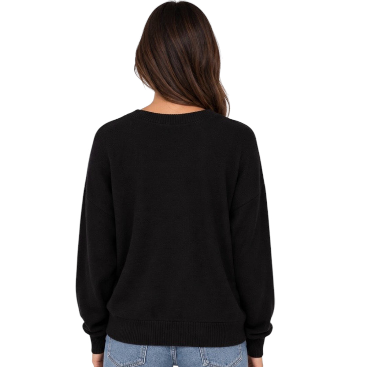 Black V-Neck Long Sleeve Top