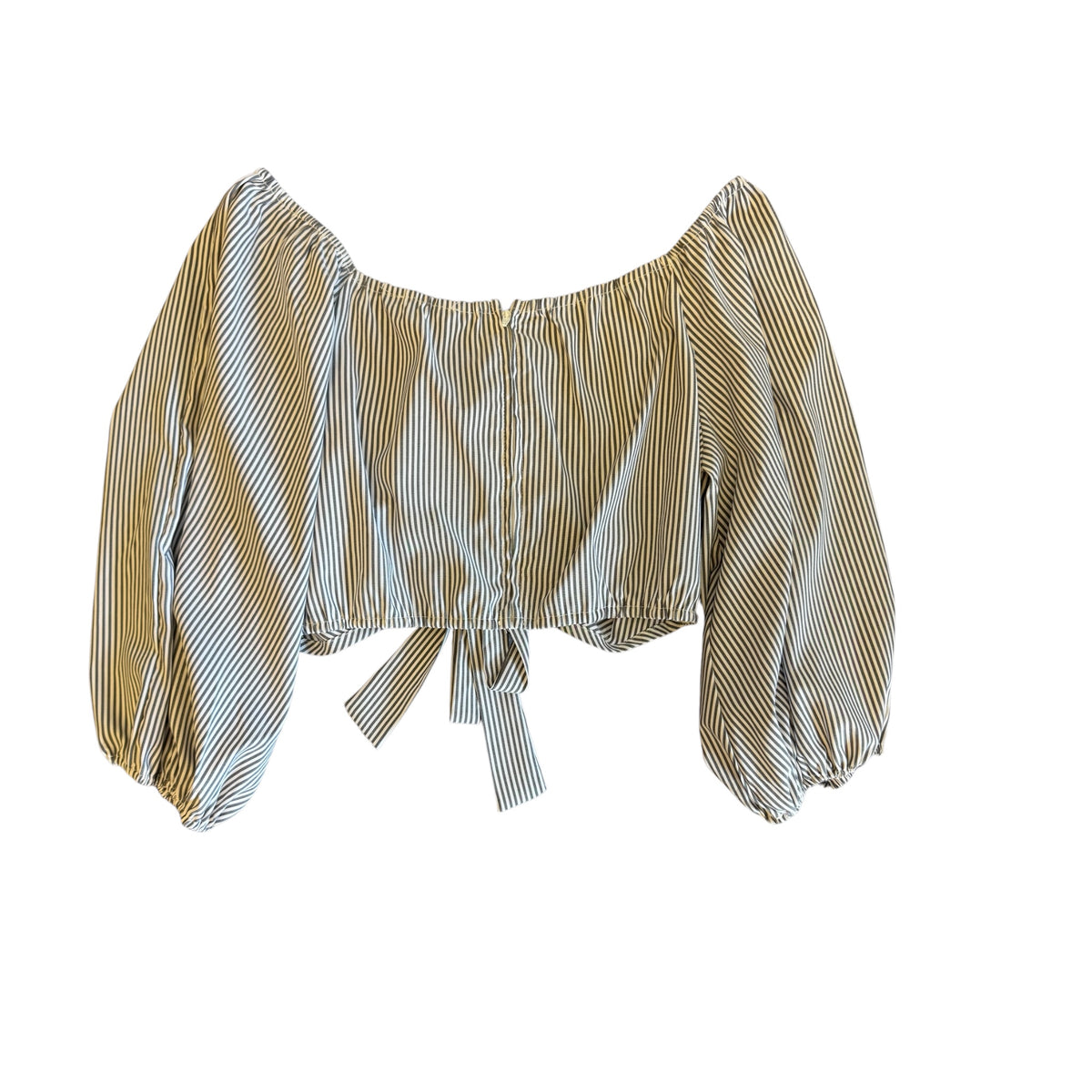 Hyfve Gray & White Striped Long Sleeve Crop Top Size L-RF