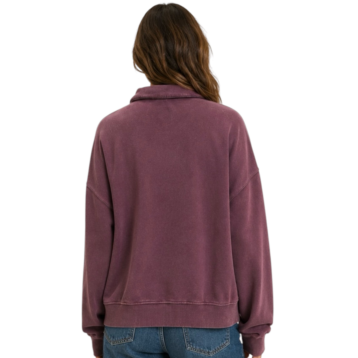 Dark Cherry Mineral Washed Button Detail Sweatshirt