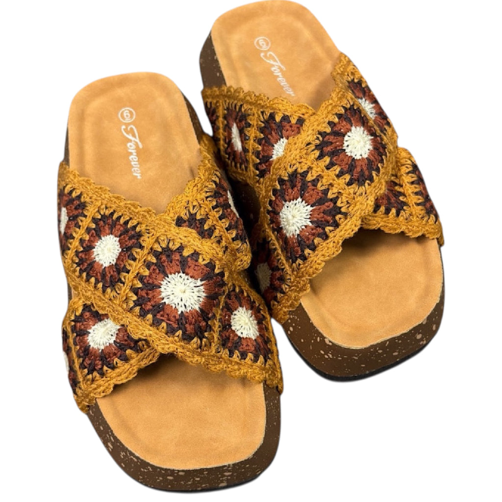 Tan Crochet Platform Sandals