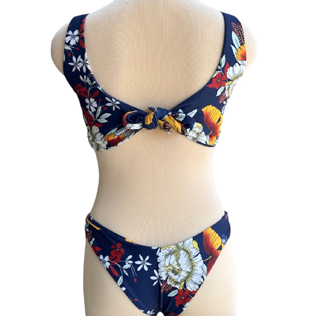 Zaful Navy Floral Two-Piece Bikini Set Size M-RF