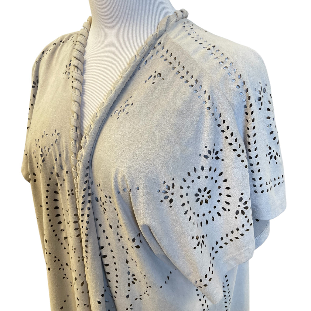 Maurices Light Taupe Fringe Cutout Kimono Size L/XL - RF