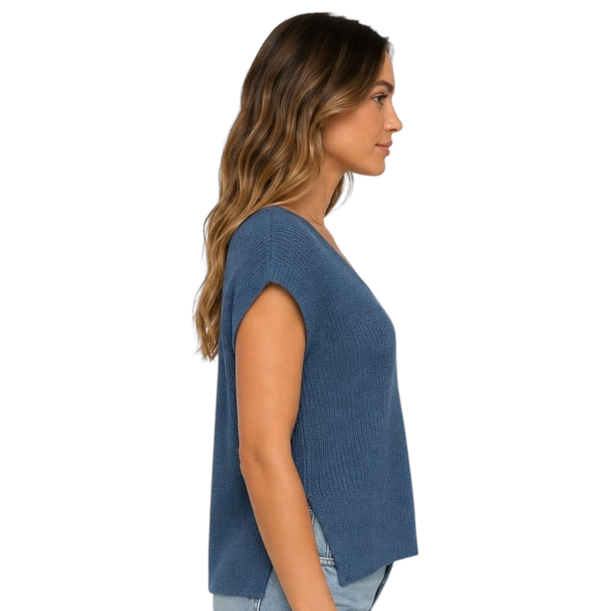 Teal V-Neck Cap Sleeve Sweater Top