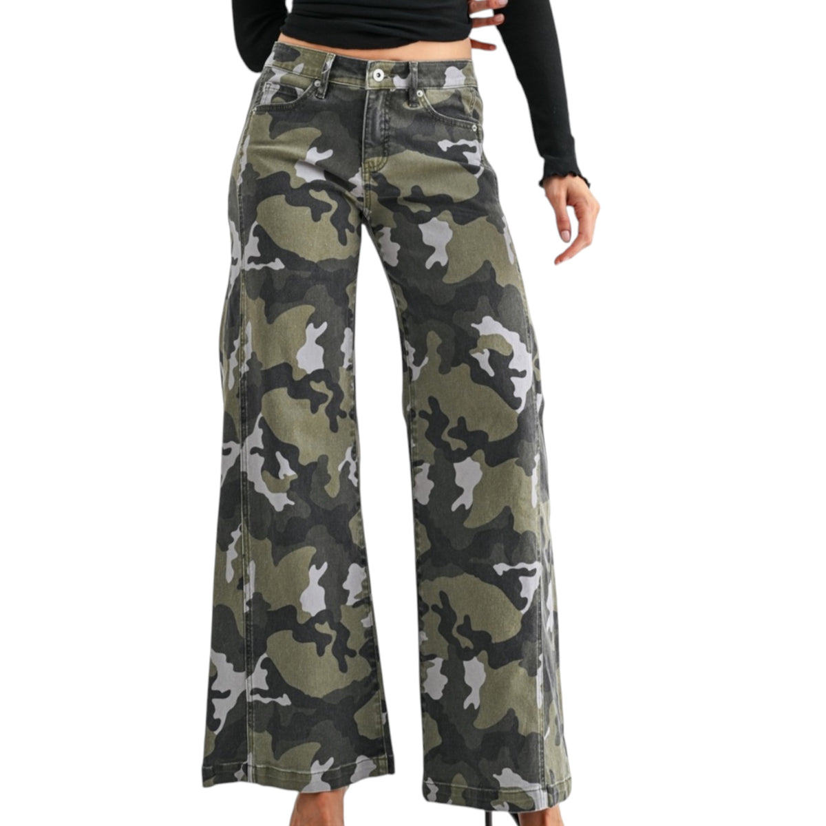 MICA MTT-W3989 Camo Mid Rise Wide Leg