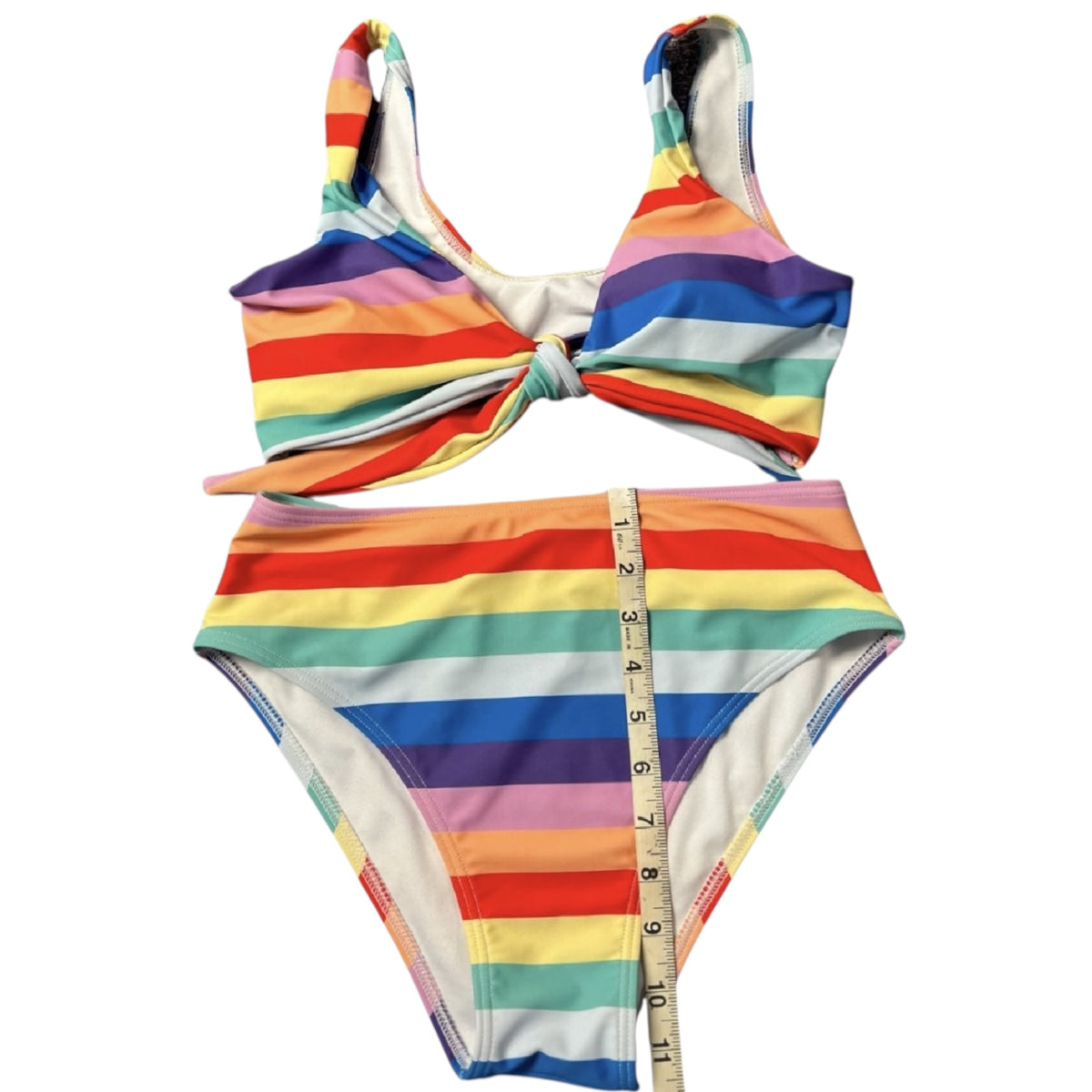 Pink Lily Striped Colorful 2 Piece Bikini Size M-RF