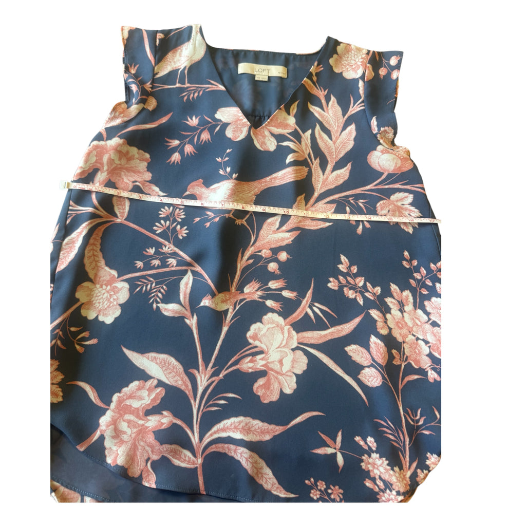 LOFT Slate Blue Sleeveless Floral Blouse Size XXS - RF