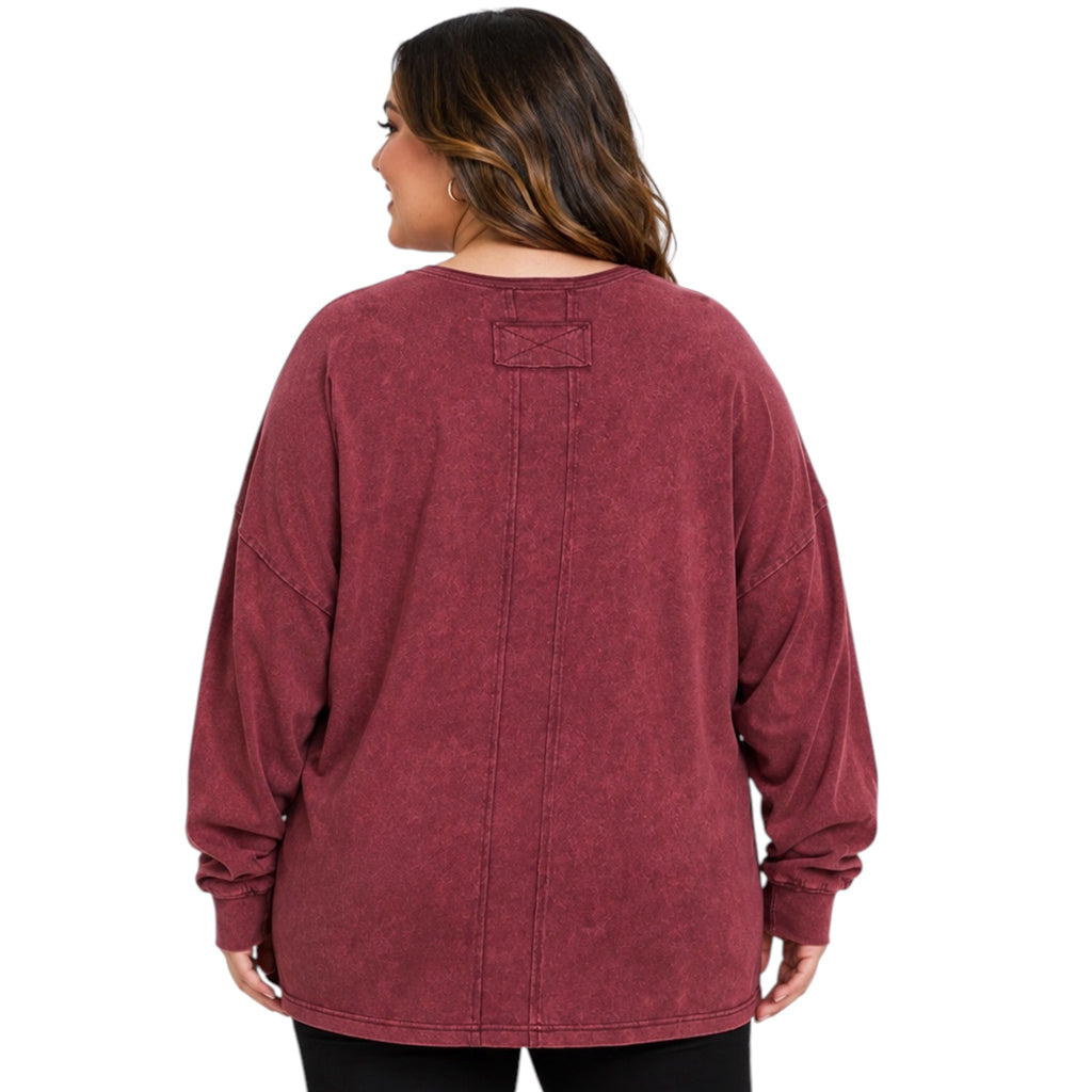 Plus Wine Knit Vintage Washed Top