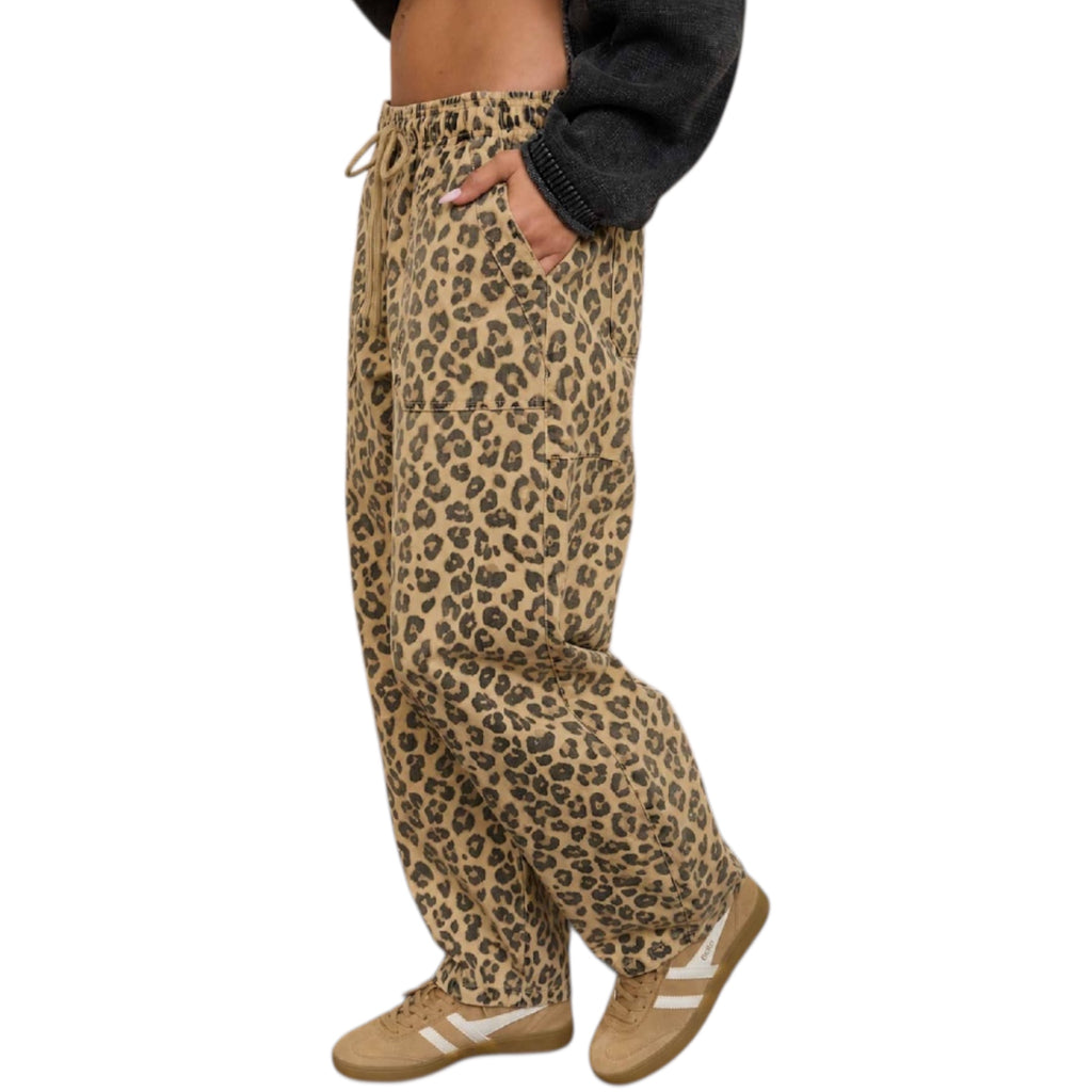 Brown Leopard Print Barrel Pants