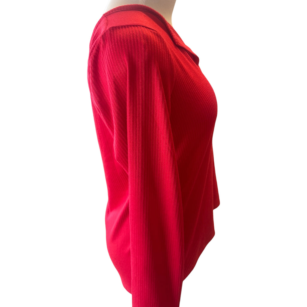 Sleep Chic Red V-Neck Ribbed Long Sleeve Top Size S - RF