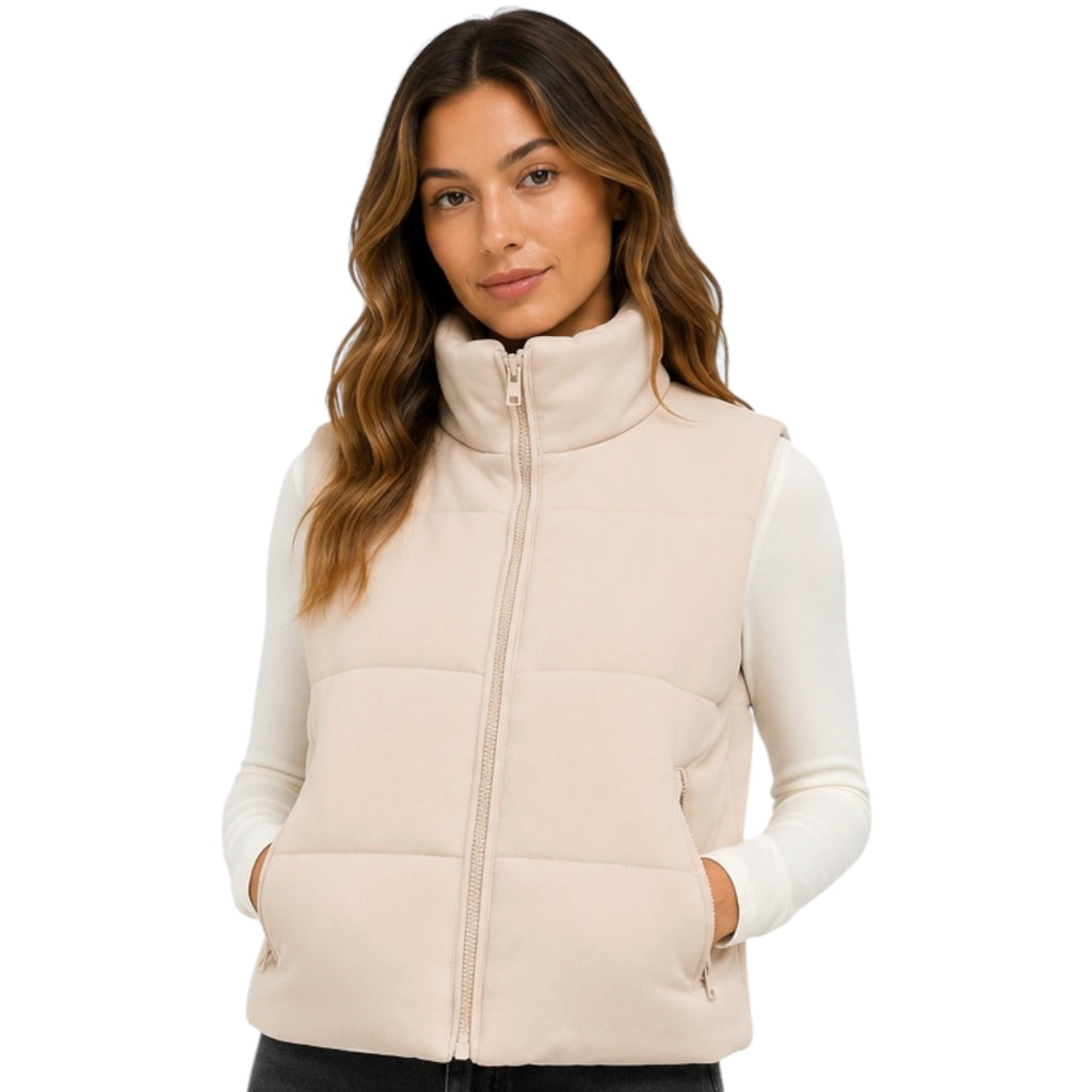 Beige Puffer Vest with Zipper