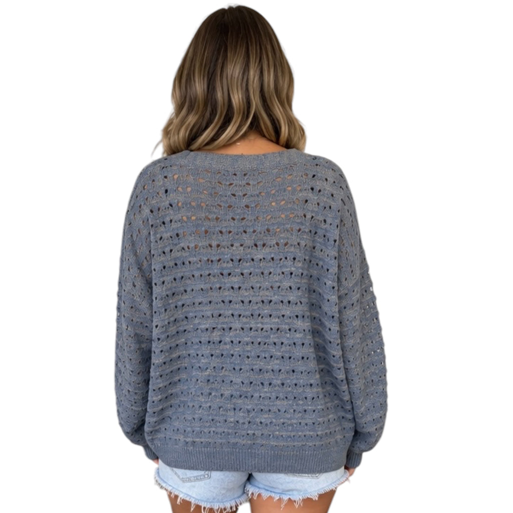 Grey Oversize Striped V-Neck Button Down Cardigan