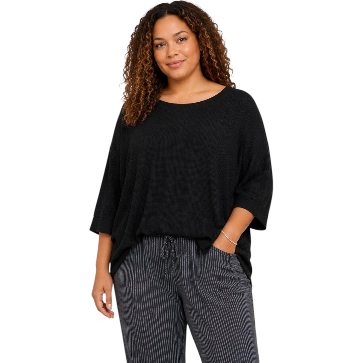 Plus Black Oversized Tunic Top