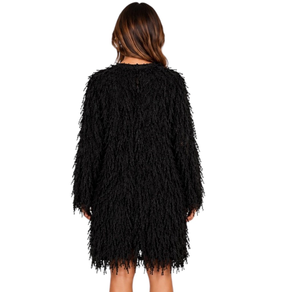 Fuzzy Fringe Cardigan Black