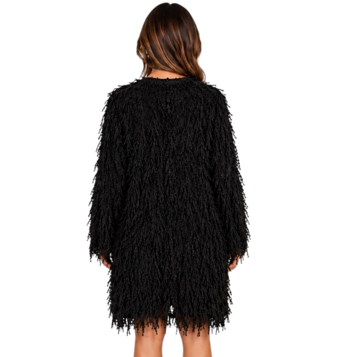Fuzzy Fringe Cardigan Black
