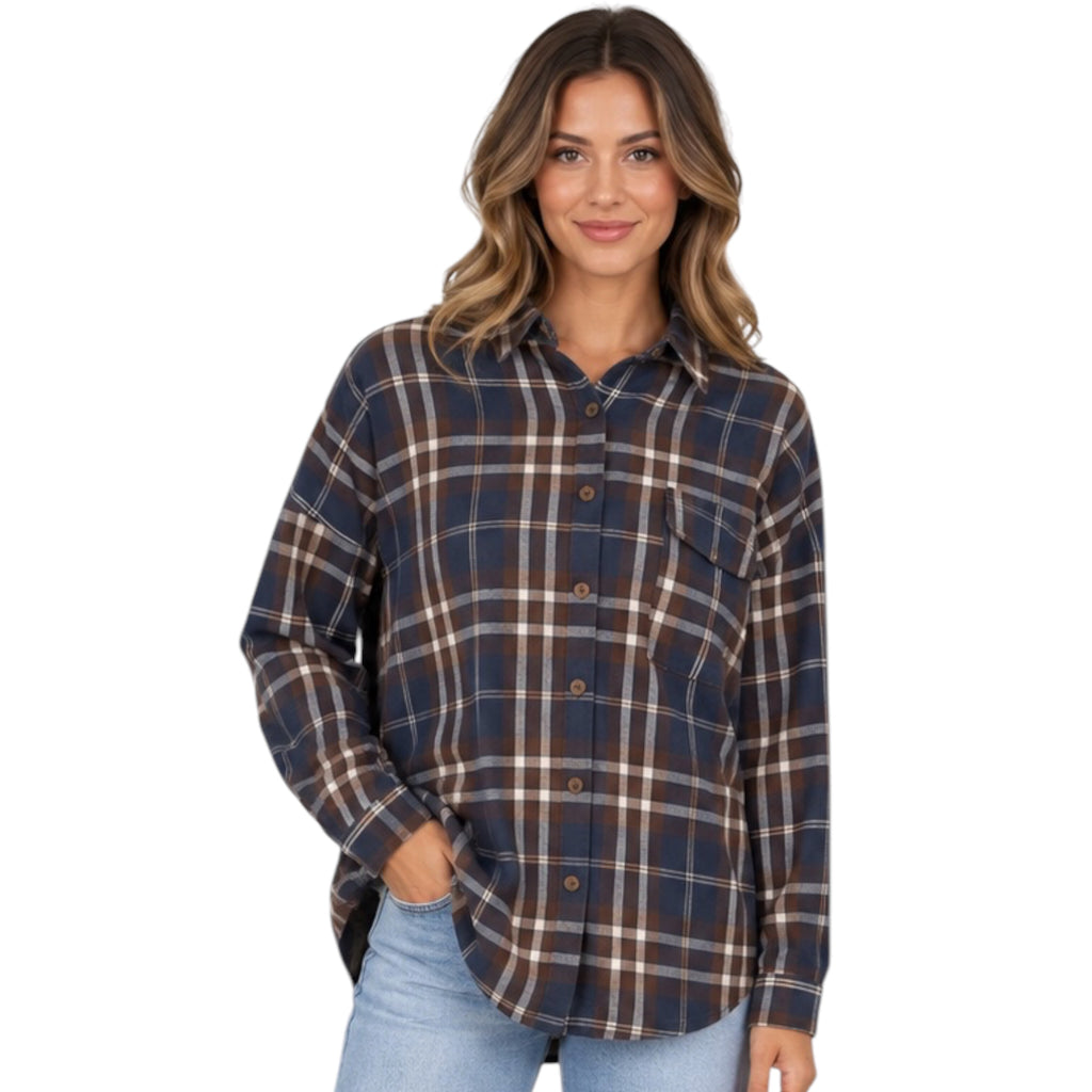 Navy Multi Button Down Flannel