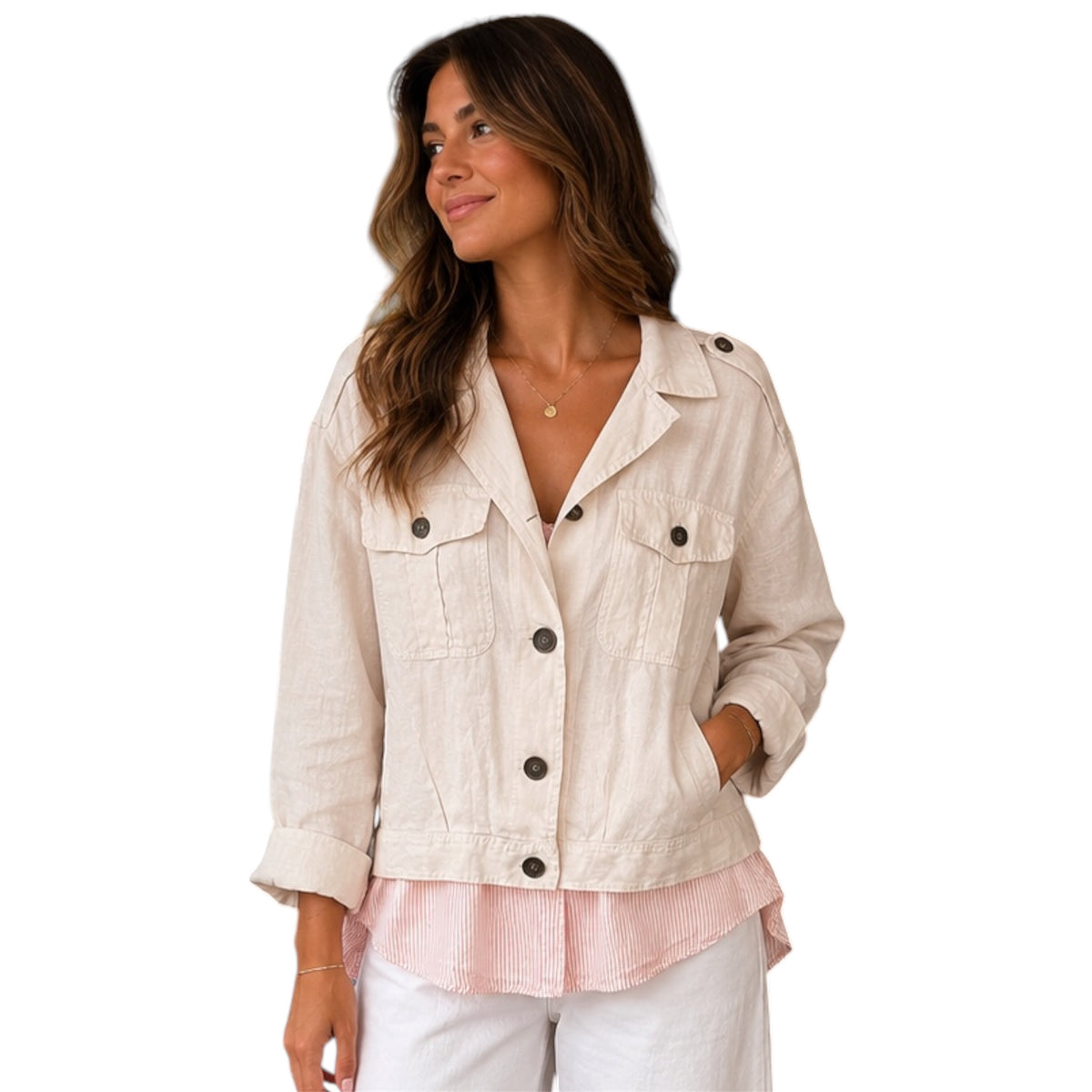 Light Linen Button Front Jacket 