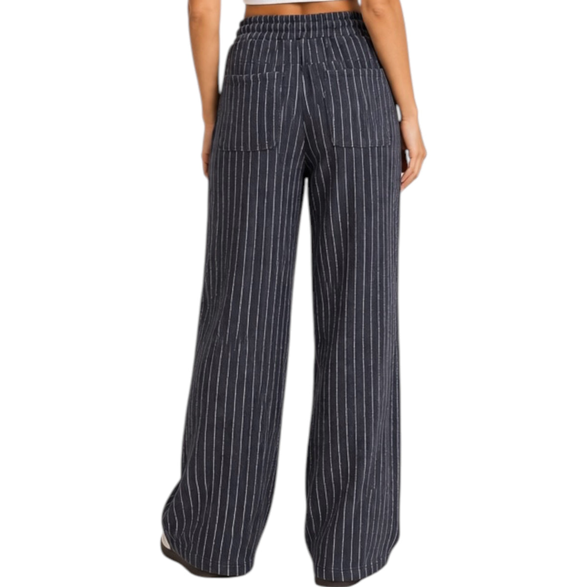 Navy Pinstripe Sweatpant with Elastic Waist