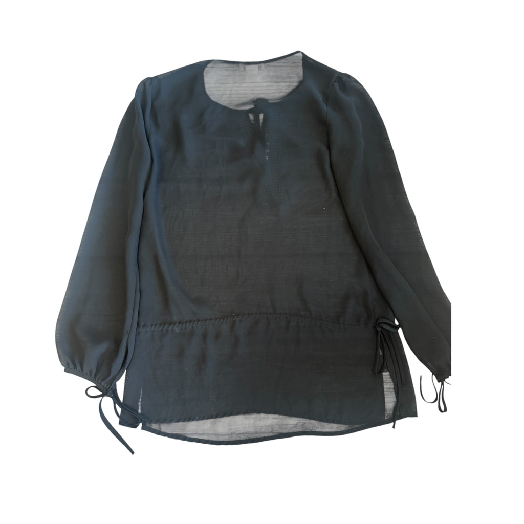 Meghan Noland Black Sheer Long Sleeve Blouse Size Small - RF