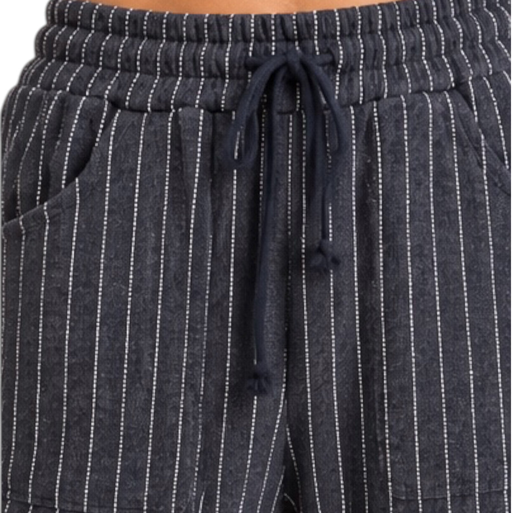 Navy Pinstripe Sweatpant with Elastic Waist