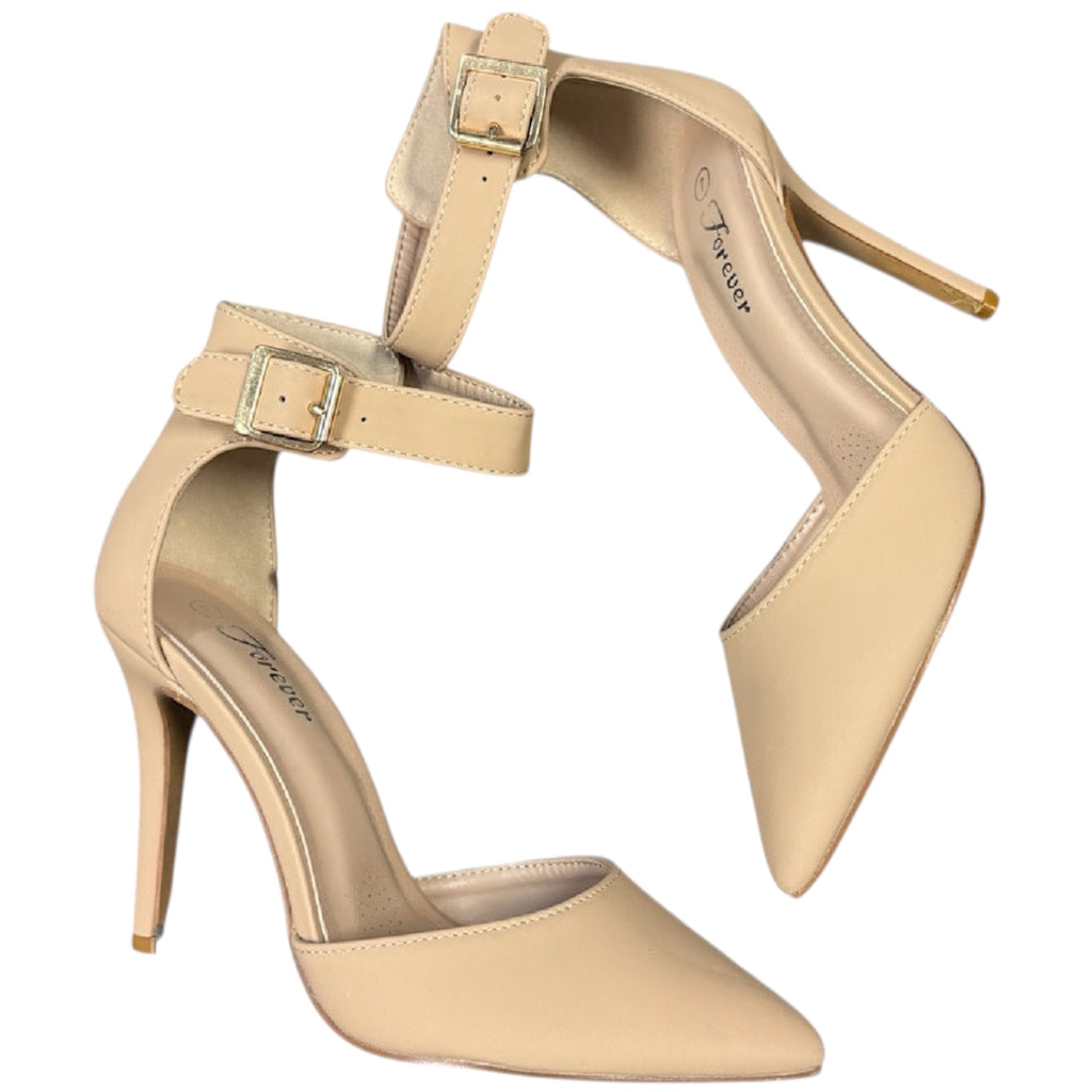 Taupe Nub Closed Toe Heel with Ankle Strap